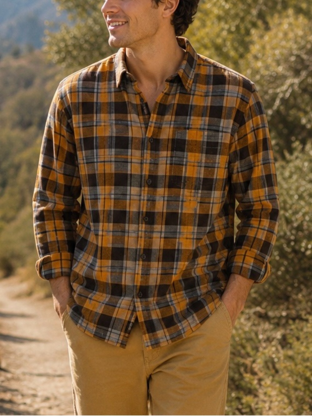 St. John’s Bay Men’s XXL Plaid Flannel Shirt Classic Fit 100% Cotton Brown Gray